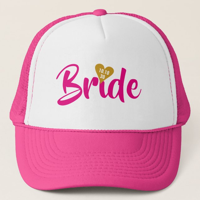 Casquette Coeur de date d'or de jeune mariée personnalisé (Devant)