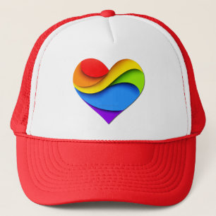 Casquette Cœur en forme de SlipperyJoe arc-en-ciel rouge ora