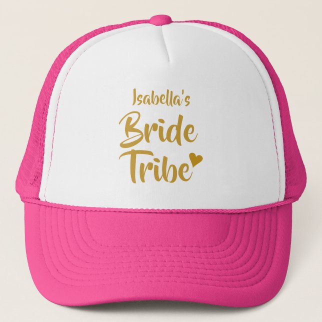 Casquette Coeur personnalisé d'or de tribu de jeune mariée (Devant)