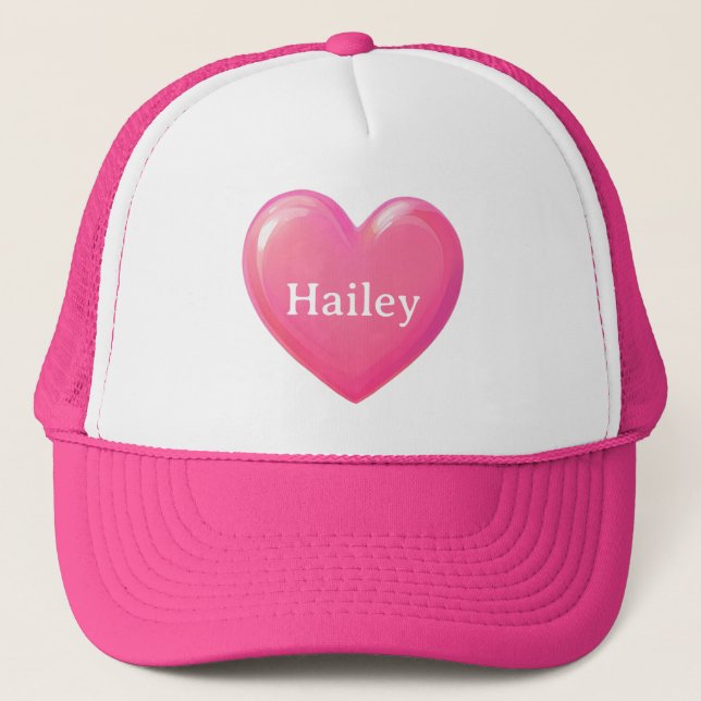 Casquette Coeur rose avec nom (Devant)