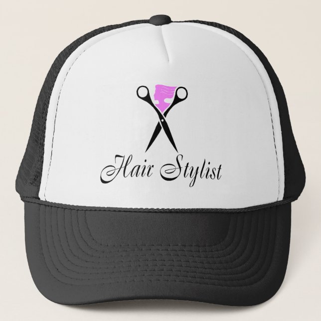 Casquette Coiffeur (ciseaux/rose) (Devant)