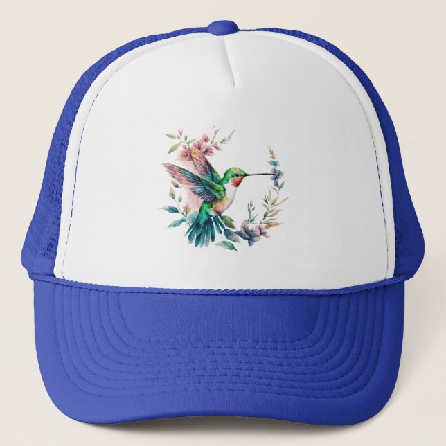 Casquette Colibri et fleurs aux couleurs vives (Devant)