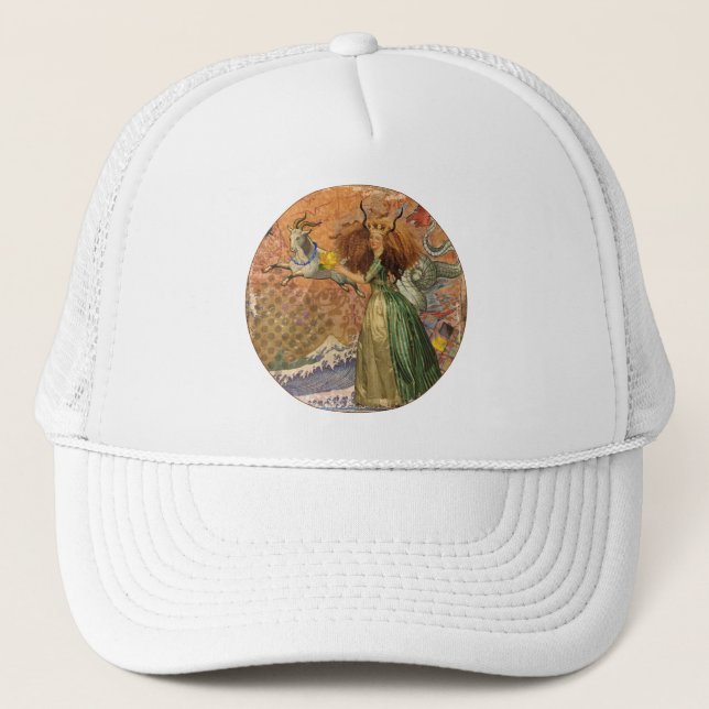Casquette Collage fantaisiste femme Capricorne en techniques (Devant)