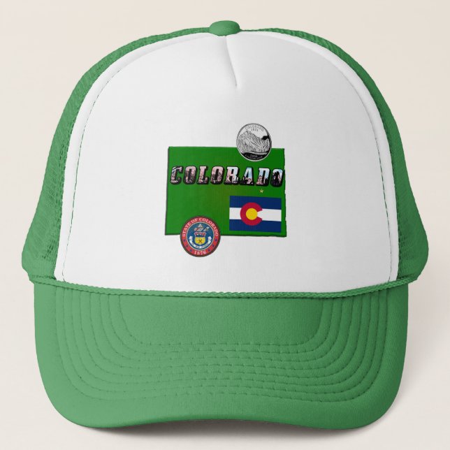 Casquette Colorado Texte, Drapeau, Sceau, Trimestre, Carte (Devant)