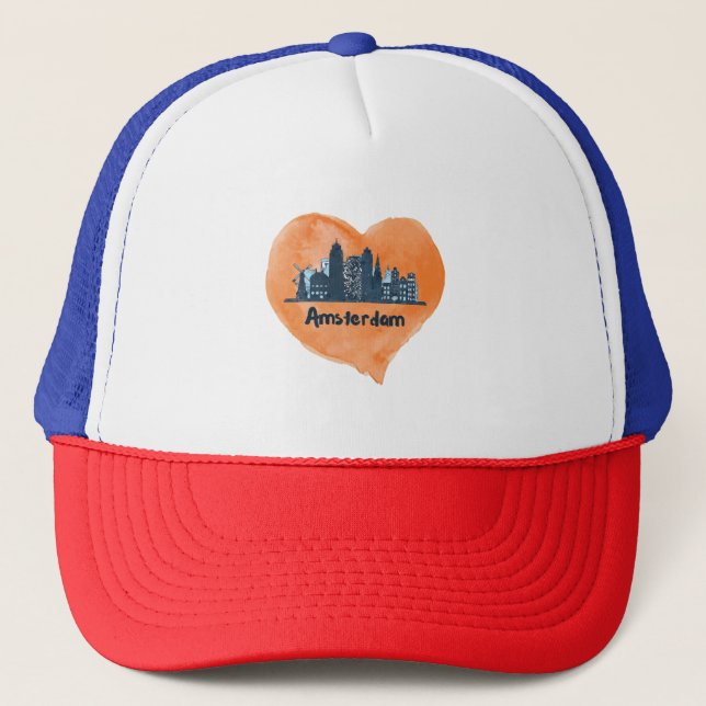 Casquette Coloré Amsterdam City Skyline Watercolor Heart P (Devant)