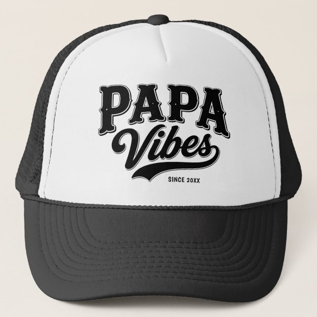Casquette Conception de camionneur rétro noir Papa Vibes (Devant)