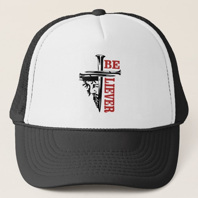 Casquette Conception de clou de croix de Jésus – Puissant Ch (Devant)