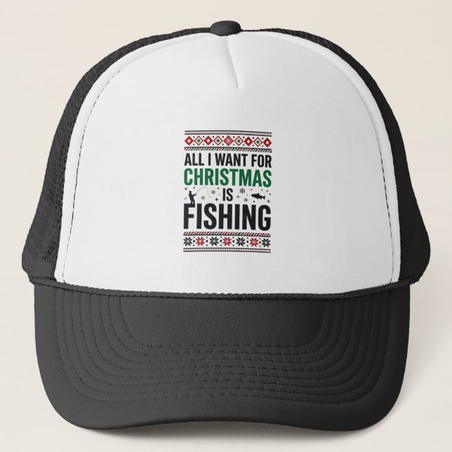 Casquette Conception de pull moche de pêche à Noël (Devant)