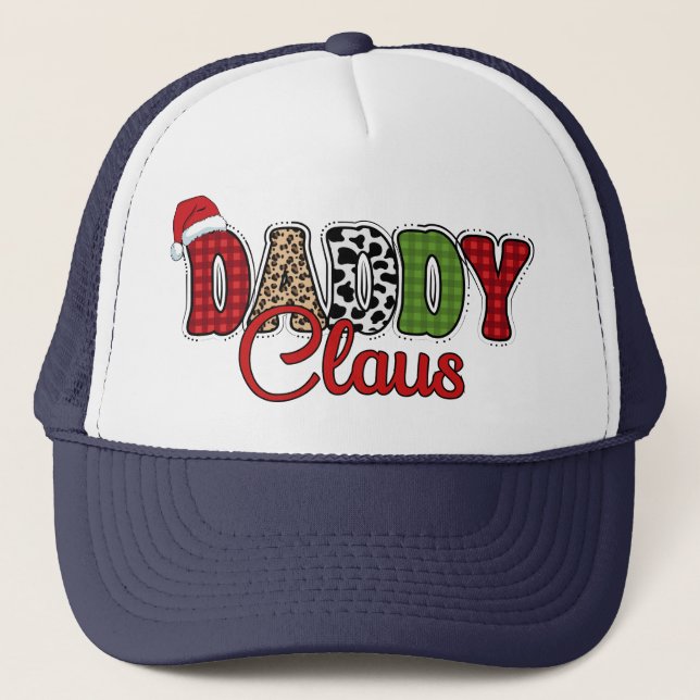 Casquette Conception de texte à carreaux de Noël de Papa Noë (Devant)