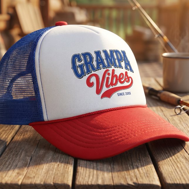 Casquette Conception de texte rétro rouge bleu Grampa Vibes (Créateur téléchargé)