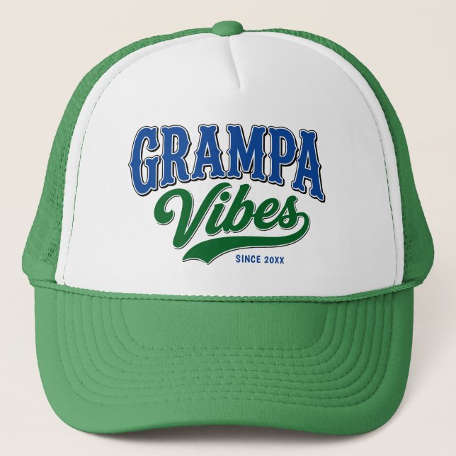 Casquette Conception de texte rétro vert bleu Grampa Vibes (Devant)