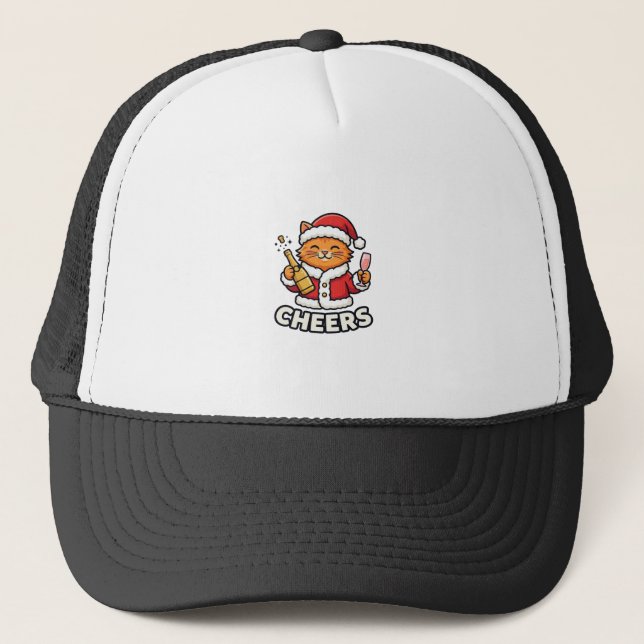 Casquette Conception de vecteur de chat de Noël Cheers (Devant)