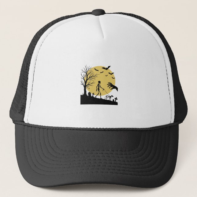 Casquette Conception de vecteur de lune de chien de squelett (Devant)