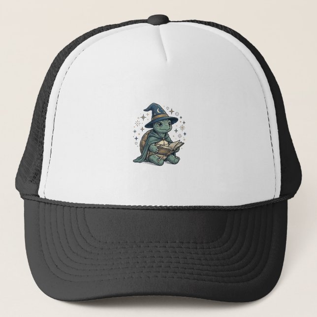 Casquette Conception de vecteur de magicien de tortue mignon (Devant)