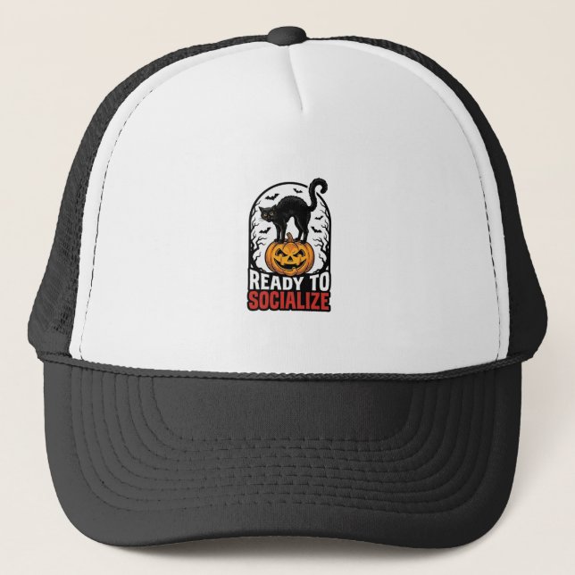 Casquette Conception d'humour de fête de chat Halloween soci (Devant)