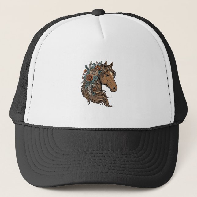 Casquette Conception vectorielle de tête de cheval floral vi (Devant)
