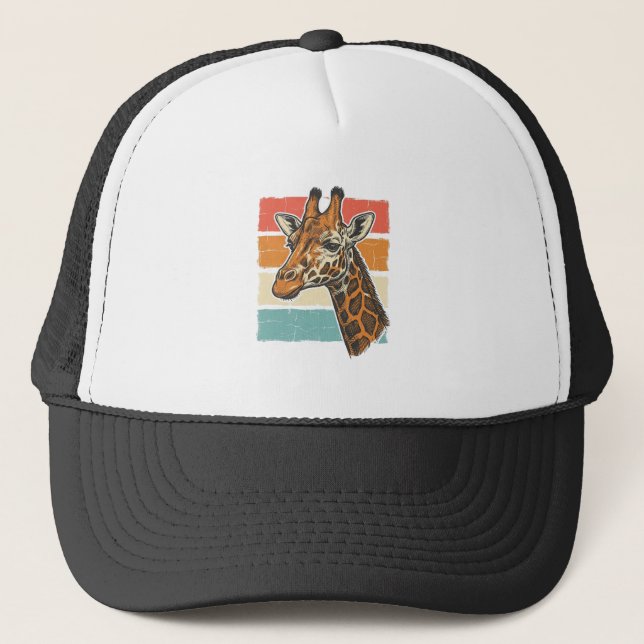 Casquette Conception vectorielle de tête de girafe rétro vin (Devant)