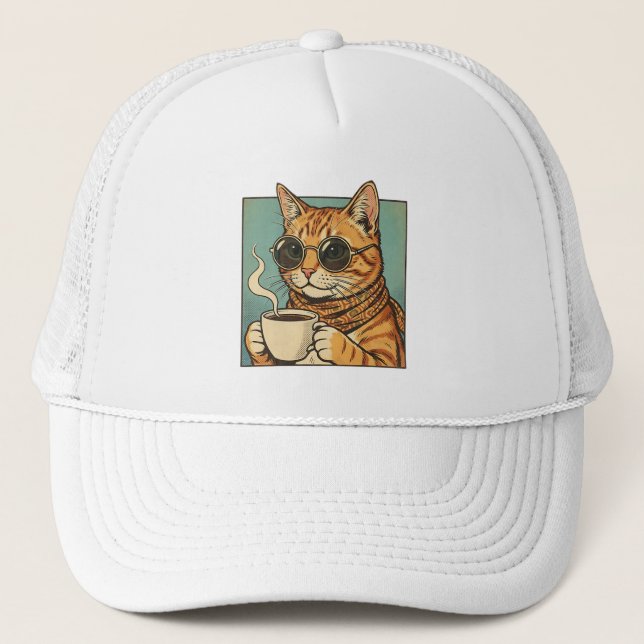 Casquette Cool Cat Coffee Retro Style Design for Cat Lovers (Devant)