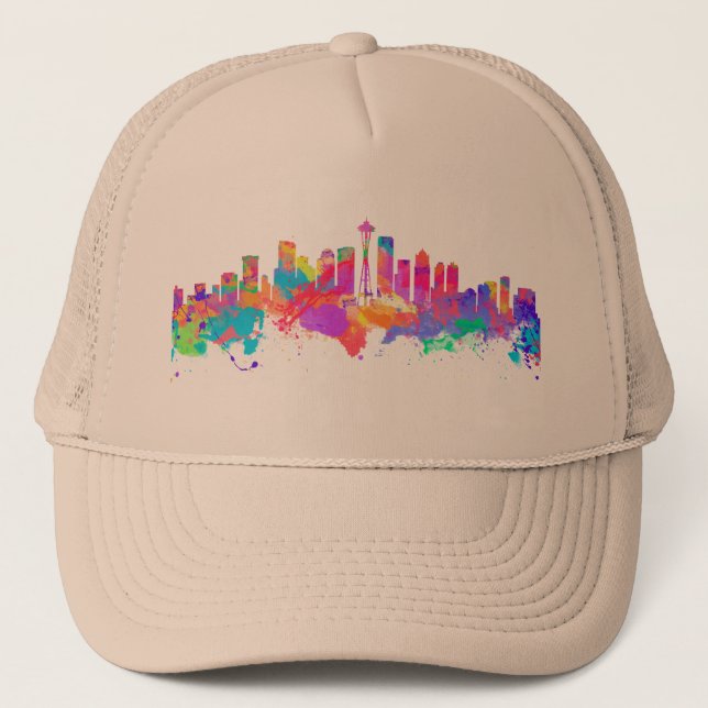 Casquette Copie d'art d'aquarelle de l'horizon de Seattle (Devant)