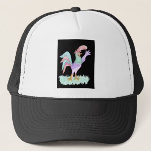 Casquette Coq chantant sur fond noir par Wendy C. Allen