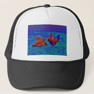 Casquette Coq et poules arc-en-ciel, bleu électrique