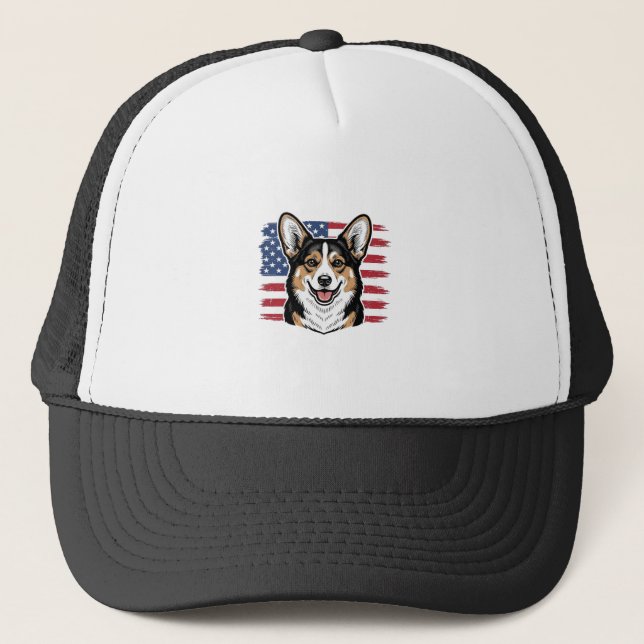 Casquette Corgi Patriotique Drapeau Américain Design Vectori (Devant)