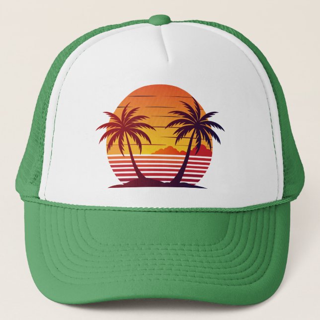 Casquette Coucher de soleil avec palmiers Vector  (Devant)