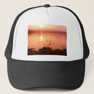 Casquette Coucher de soleil rose et de lac de pêche