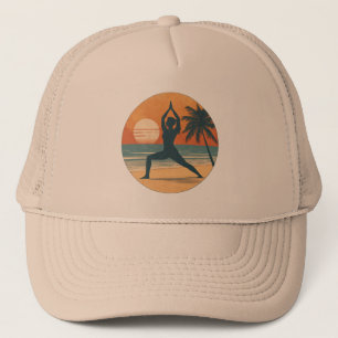 Casquette Coucher de soleil sur la plage silhouette de yoga 