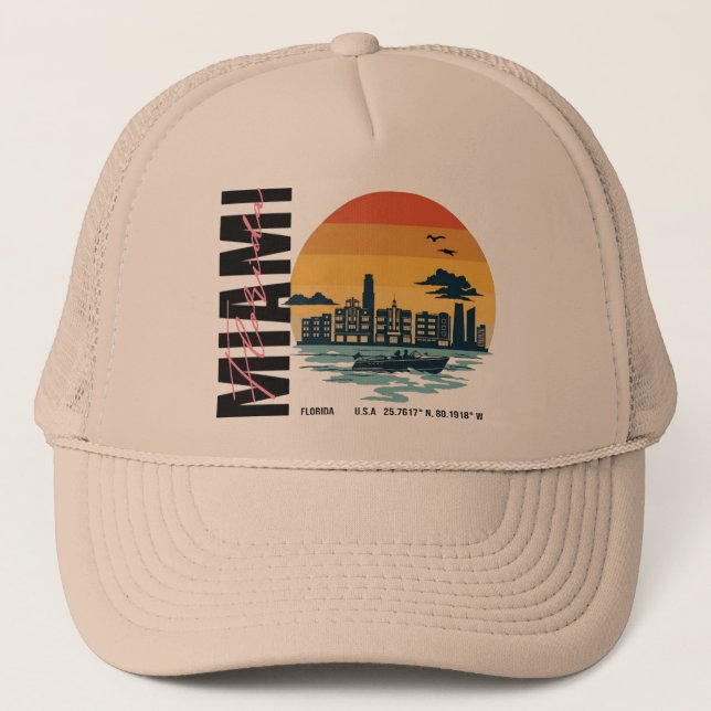 Casquette Coucher de soleil sur la skyline de Miami Beach Ré (Devant)