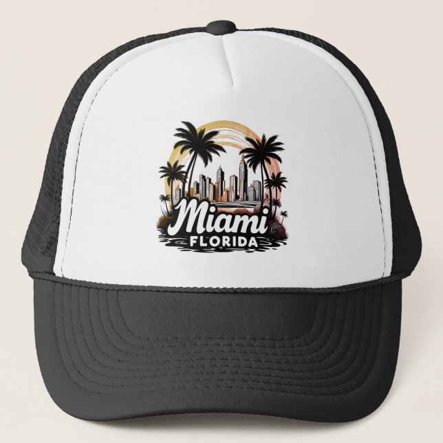 Casquette Coucher de soleil sur Miami en Floride (Devant)