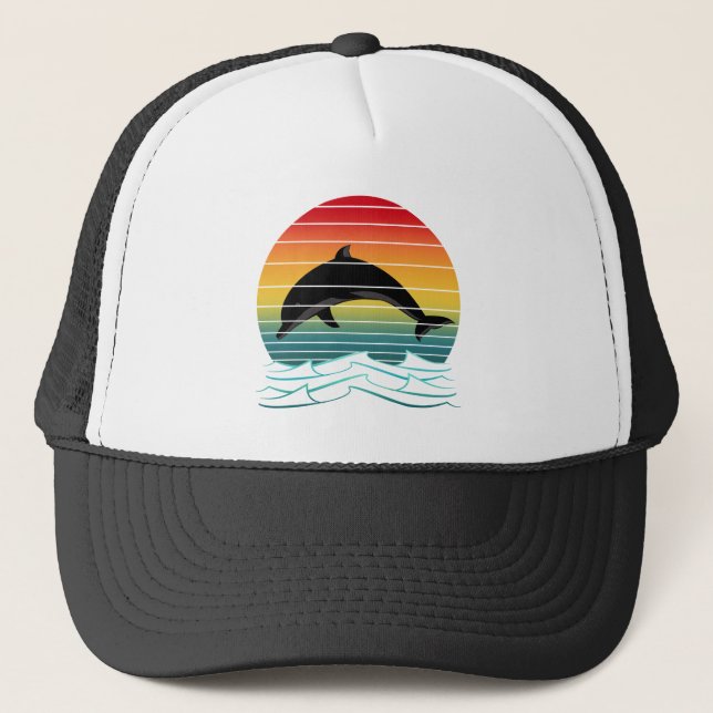 Casquette Coucher de soleil vintage dauphin océan (Devant)