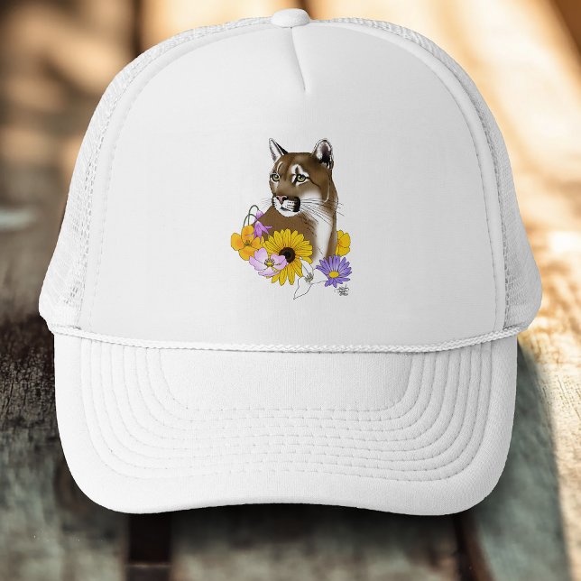 Casquette Cougar Mountain Lion Puma Fleurs (Créateur téléchargé)