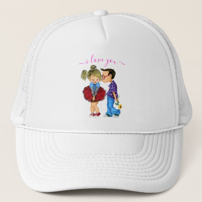 Casquette Couple romantique mignon - Amour - Baiser - Je t'a (Devant)
