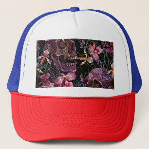 Casquette Crâne brodé : Motif gothique de l'orchidée
