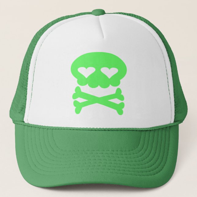 Casquette Crâne Bulles Kawaii Fou Vert (Devant)