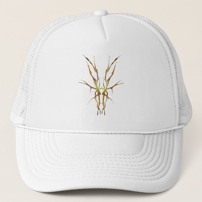 Casquette Crâne de Cerf Tribal Doré Dessin de Chasse (Devant)