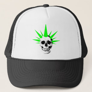 Casquette Crâne de roche pointu avec cheveux de Spikey vert 
