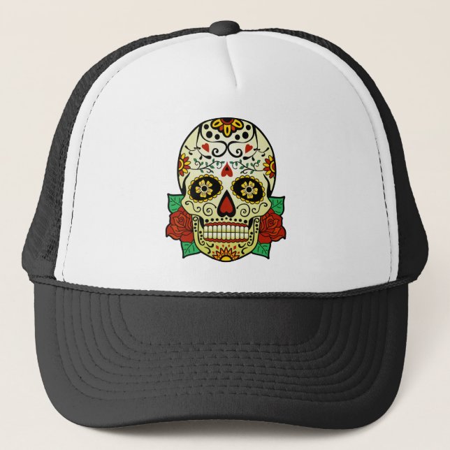 Casquette Crâne de sucre avec des roses (Devant)