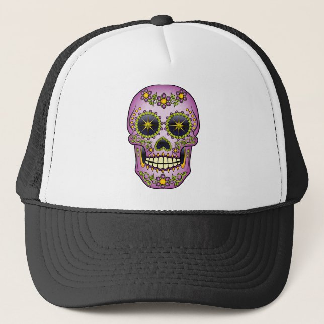 Casquette Crâne de sucre - Floral violet (Devant)
