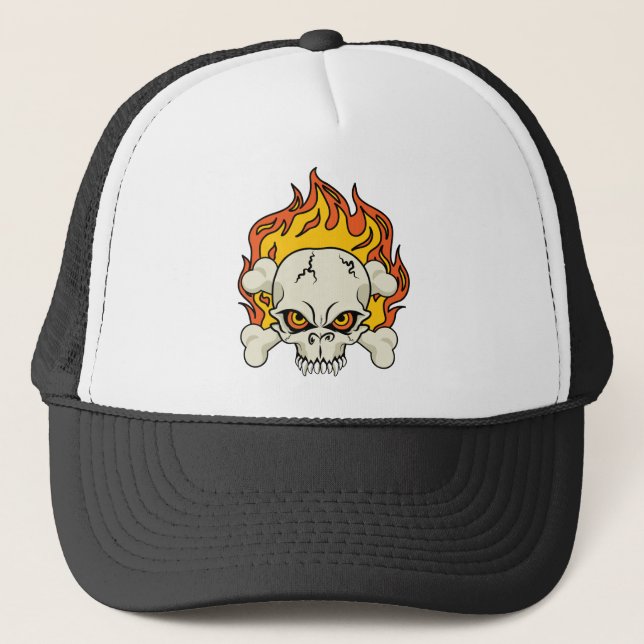 Casquette Crâne enflammé et os croisés (Devant)