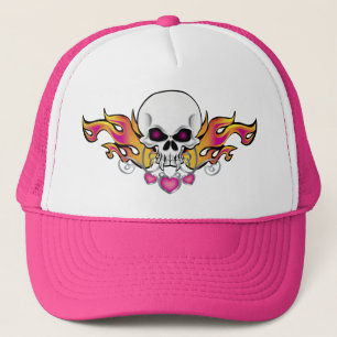 Casquette Crâne et coeurs flamboyants