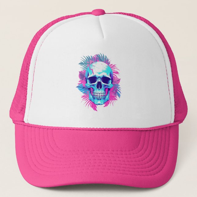 Casquette Crâne floral en style Vaporwave (Devant)