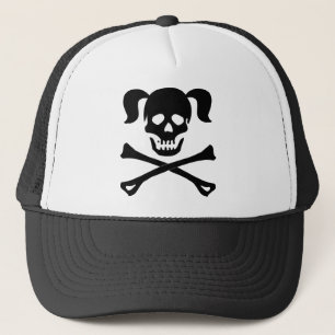 Casquette Crâne noir de fille avec des queues de porc