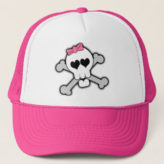 Casquette Crâne rose et os croisés avec les coeurs et l'arc