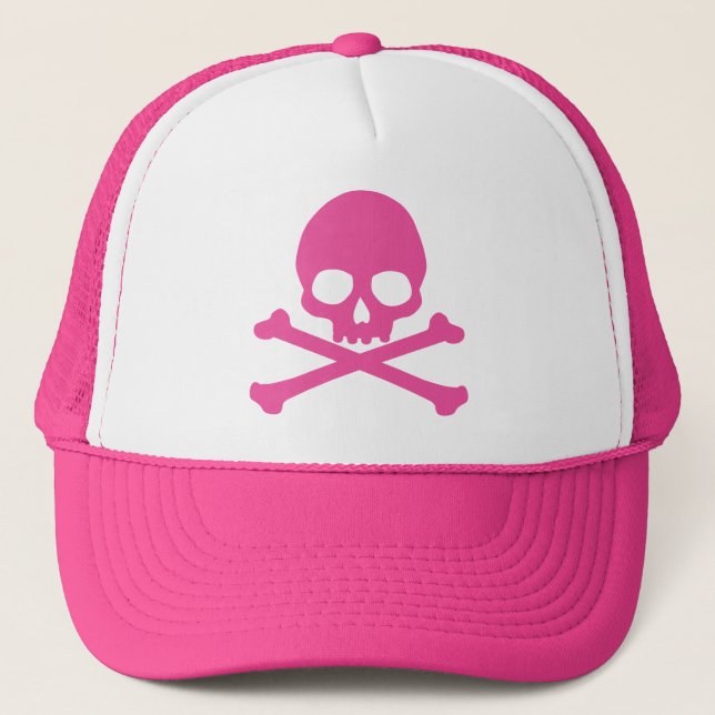 Casquette Crâne rose simple et os croisés (Devant)