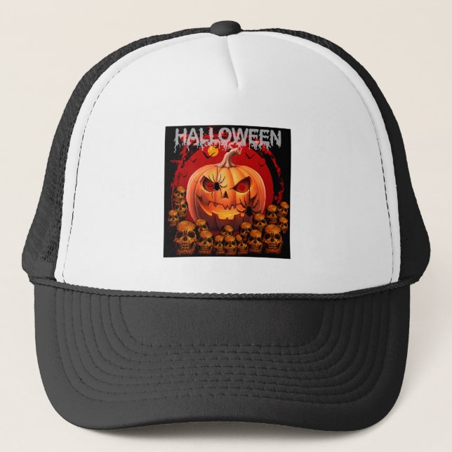 CASQUETTE CRÂNES CITROUILLES SQUELETTE HALLOWEEN  (Devant)