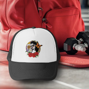 Casquette Crânes de sucre élégants Papillon monarch Roses ro