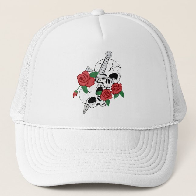 Casquette Crânes, Roses et Dagger (Devant)