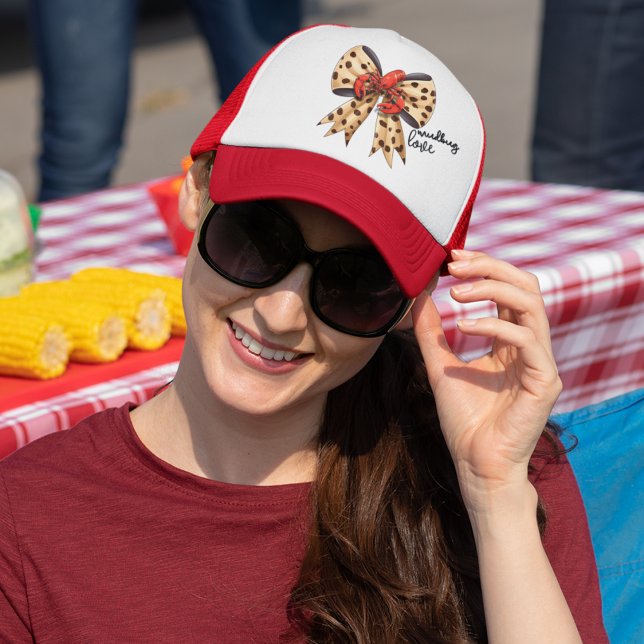 Casquette Crawfish et Empreinte de léopard Coquette Bow (Mudbug season trucker hat you can customize.  Cute crawfish on leopard bow for all things bayou. )